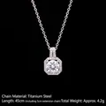 Collana geometrica color argento con ciondolo in zircone e catena in acciaio al titanio 45cm - Zirconia Quadrata Bianca