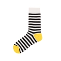 Calze di cotone street style a righe bianche e nere con tallone e punta gialli vivaci - 04 (Strisce + Accento Giallo)