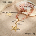 Detail showing the ocean-style long necklace with starfish pendant and shell stones - New Pink Shell Necklace