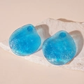 Irregular blue resin earrings with vertical stripe texture on a stone pedestal - Resin Geometric Stud Earrings / Blue / 925 Silver Needle