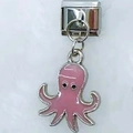 Pink enamel octopus charm on stainless steel modular bracelet link for DIY jewelry - Pink Octopus