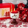 Wedding scented candle gift set with red peony flower shape and double happiness box - Double Magpie Happiness-Citrus [Bag + Box]