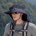 Outdoor solar fan fishing hat in black with neck protection and wide brim for sun safety - Black (Fan Style)