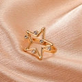 Fashionable hollow star ring in gold finish with sparkling zircon crystals for women - Gold Hollow Star Zirconia Ring (A-171)