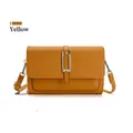 Fashionable ginger yellow crossbody bag with woven texture flap and silver metal lock - Yellow