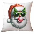 Christmas Santa Claus blowing bubble gum print square pillowcase for sofa decor - Style 6 / 18*18in/No Insert
