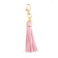 Pink PU leather tassel keychain with gold-plated swivel hook and metal hardware charm - With Lobster Clasp / Pink
