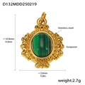 Macro detail of a 18k gold plated stainless steel pendant with oval green turquoise stone - D132-Gold Oval Turquoise