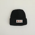 Winter knit baby beanie in black featuring a white NYC embroidered patch detail - 44-48cm(8M-2Y) / Black NYC Knit