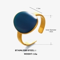 Verstellbarer ovaler Edelstahlring mit dunkelblauer Emaileinlage und Retro-Design - Ovale Oberfläche / Blau
