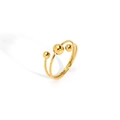 Anello regolabile in titanio dorato con design a doppio strato e perle minimaliste - Stile a Doppio Anello con Tre Perle (YYR023071-2)