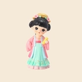 Cute Q-version Tang dynasty lady figurine in pink and mint green resin hanfu - Xinqiong Style (1189-98D)