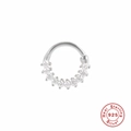 S925 sterling silver hoop ring with a single row of sparkling zircons on white background - Style #6 / White Gold