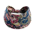Elastisches Boho Yoga Stirnband mit dunkelblauem Paisley-Muster aus weichem Baumwollgewebe - Navy Magenta Grün Gelb Paisleymuster Twist(#122)