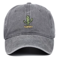 Vintage dark grey washed cotton baseball cap featuring green cactus embroidery and a curved brim - Gray