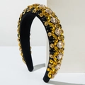 Luxury Baroque headband with black and amber crystals on soft sponge padded velvet base - Black & Gold