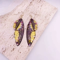 Elegant S925 silver cicada wing earrings in yellow and black with sparkling glitter - Yellow Painted Rhinestone