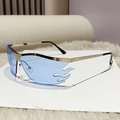 Occhiali da sole a fiamma senza montatura con lenti azzurre e montatura in metallo argento - Montatura Argento Lente Blu