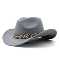 Cappello da cowboy grigio in lana con fascia decorativa intrecciata etnica su sfondo bianco - M(56-58CM) Regolabile / Grigio chiaro