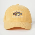 Detailed embroidery of fish and humor text on yellow corduroy baseball cap - One Size / Yellow