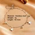 Silver stainless steel star and bead anklet 16+5cm length with elegant silk background - Star Steel Bracelet