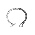 Zilveren Figaro armband met dubbele rij zwarte strass-steentjes en T-sluiting gesp - Zilveren Figaro Schakelarmband Met Dubbele Rij Zwarte Zirconia