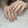 Short nude press-on nails with red bow patterns and polka dots in glossy finish - By1523 Red Dot Bow Tie / Glue Type