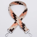 Adjustable geometric pixel pattern wide shoulder strap with silver metal lobster clips - No. 323 / Silver
