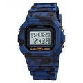 Blue camouflage digital sports watch with LED square face and shock resistant strap - Blue Camouflage