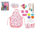 Pink kids baking set with candy pattern apron chef hat and kitchen utensils for role play - 20-Piece Cupcake Set Boxed