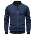 Men's navy blue casual bomber jacket with a baseball collar and ribbed trim details - S / Navy Blue