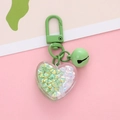 Green heart keychain with acrylic stars, bell, and metal D-ring for bag decoration - Green