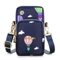 Navy blue nylon mini phone bag with balloon print and double zippers for women - Blue Balloon Pattern