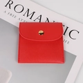 Red lychee texture jewelry pouch with a secure gold snap button in square design - Leather Style (Red) / 8x8cm