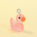 Pink translucent resin duck charm with silver metal hook for DIY jewelry making - Luminous Rose Red (Silver Pin)