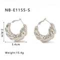 Polished silver twisted hoop earrings with chunky croissant texture measuring 2.4cm by 3.4cm - Silver (NB-E1155-S)