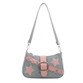 Denim blue and pink star shoulder bag with metallic chains and chic buckle detail - Light Blue