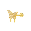 Golden butterfly cartilage stud earring with micro-paved zircons and flat back labret pin - Gold Butterfly (K-937)