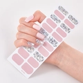 Macro detail of model hand wearing SS-038 pink and silver geometric nail art stickers - Pink Silver Geometric Style (SS-038)