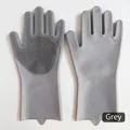 Pair of grey silicone pet grooming gloves with soft scrubbing bristles for cleaning - Grey (Standard)