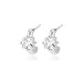 Square zircon stud earrings in silver finish with minimalist four-prong huggie design - Platinum White Zirconia Style (E2489)