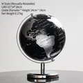 Modern black and silver rotating globe ornament with metallic stand for office decor - Black Silver English Globe - Silver Stand (14CM)