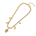 Goldene Perlenkette aus Edelstahl mit Hamsa-Hand und bösem Blick auf weißem Hintergrund - Halskette (1#项链)
