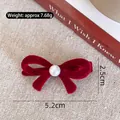 Red velvet bow hair clip with pearl detail, size 5.2cm x 2.5cm, weight 7.68g - Red Pearl Hair Clip