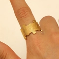 Irregular wide band open ring in golden finish featuring unique tree bark texture - Bark Texture Style (5027) / Gold