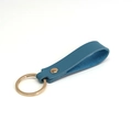 Minimalist blue PU leather keychain featuring a gold metal ring and rivet detail - Blue & Gold (Single)