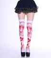 Halloween bloody over-knee socks featuring realistic red blood splatter patterns - One Size / White Blood 1#