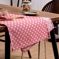 Pink table runner with white heart pattern in durable cotton linen for home decor - Pink Heart