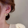 Elegant gold bow earrings with micro-pave ring and two sparkling rectangular zircons - 79# Silver Pin Bow Cat Eye