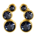 Boucles d'oreilles en acier inoxydable doré avec trois cristaux bleu foncé gradués - 16G-6mm-Oreille Gauche / Base Or - Zircon Bleu